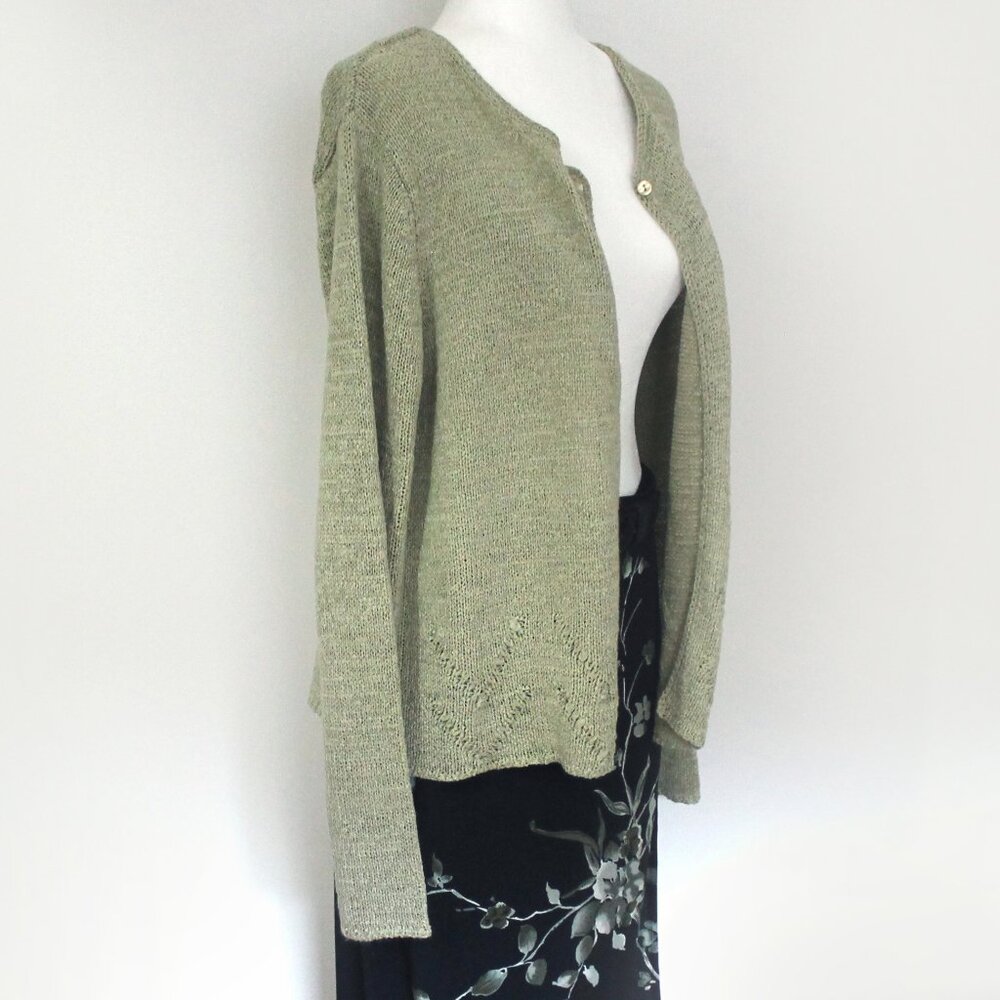 Vintage Sage Green Cardigan Sweater Top Button Cardigan Chevron Knit